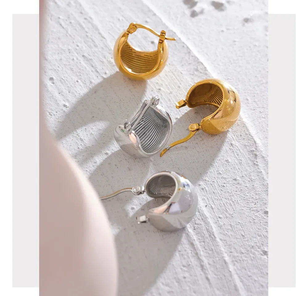 18K Gold Stainless Steel Chunky Earrings Rust Proof Color Jewelry