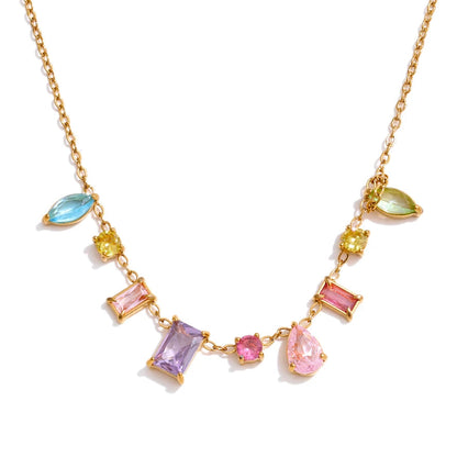 Colorful Cubic Zirconia Pendant Necklace Trendy Stainless Steel High Quality Jewelry