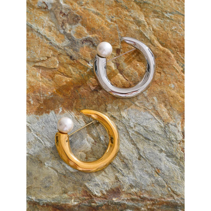 U-Shape Pearl Brooch Pin – Gold Plated Stainless Steel Accessory