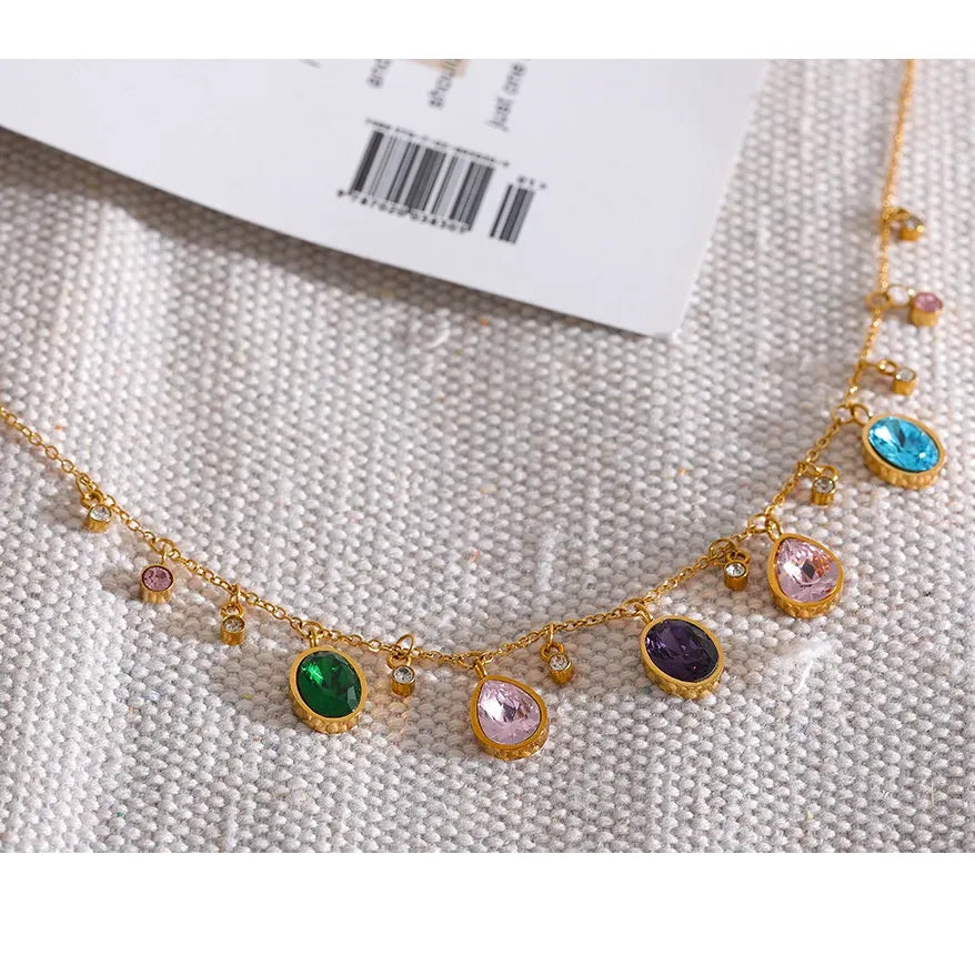 Colorful Luxury Necklace – Sparkling Cubic Zirconia Gemstone Jewelry Gift