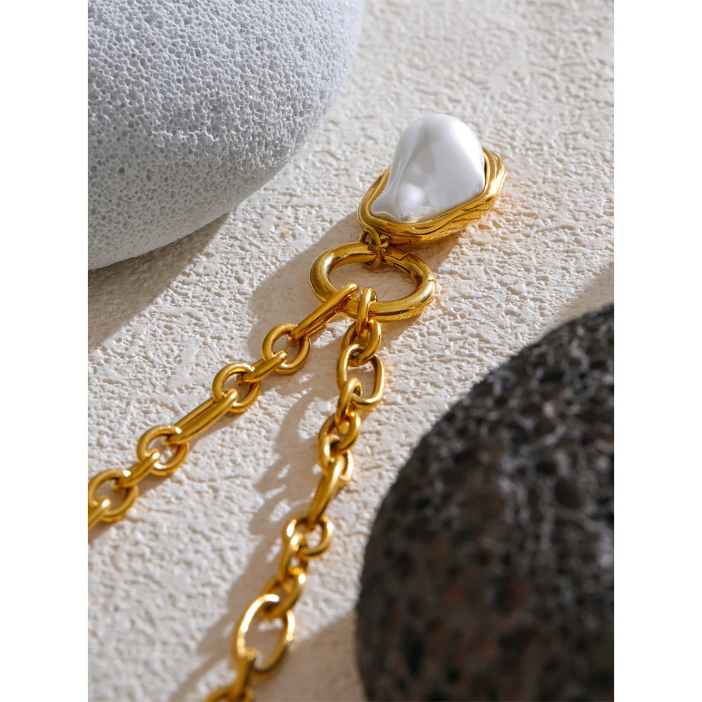 50CM Baroque Pearl Pendant Necklace – Gold Stainless Steel