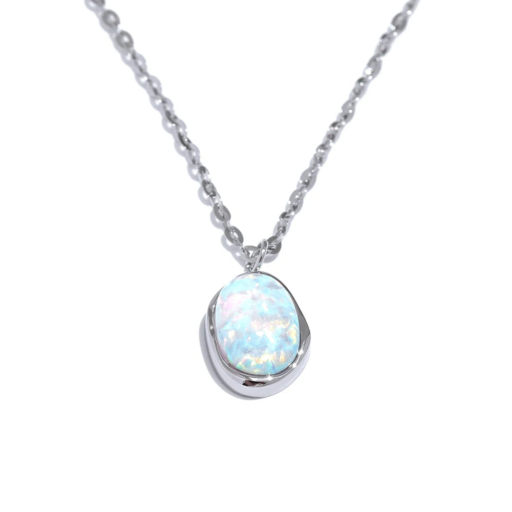 Dainty Opal Stone Necklace – 18K Gold Chain