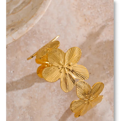 Luxe Jewels Waterproof 18K Golden Plated Stainless Steel Flower Bracelet Bangle Daily Wear Fashion Trendy Jewelry