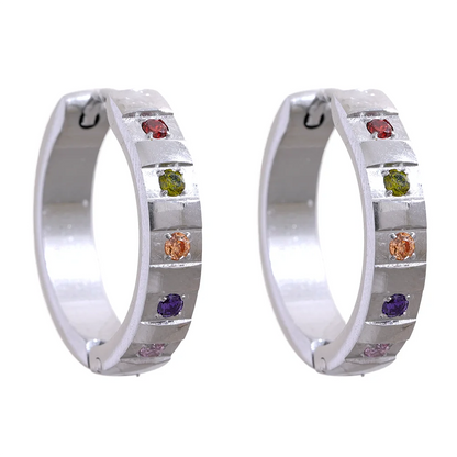 20mm Exquisite Colorful Cubic Zirconia Stainless Steel Round Hoop Earrings  Waterproof Classic Jewelry