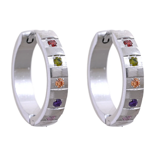 20mm Exquisite Colorful Cubic Zirconia Stainless Steel Round Hoop Earrings  Waterproof Classic Jewelry