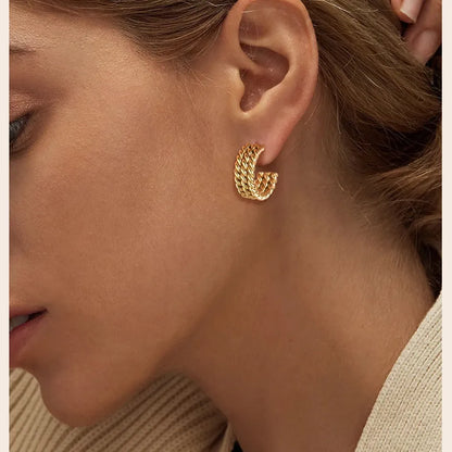 Triple Hoop Earring For Women, Rope Twist Open Hoops, Danity Fashion Stainless Steel Jewelry, No Fade