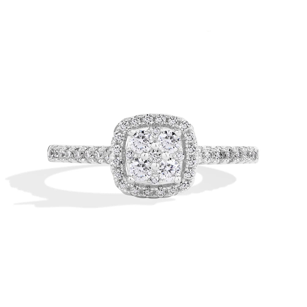 Luxe Jewels Square Moissanite Cluster Ring for Women (D VVS1 Lab Diamonds) S925 Silver Engagement Moissanite Jewelry