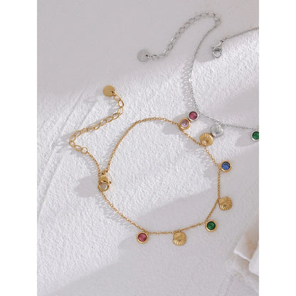 Colorful CZ Shell Anklet – Trendy Gold-Plated Stainless Steel