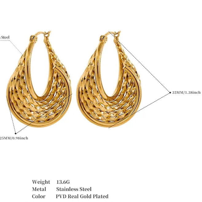 Charm Stainless Steel Twisted Hoop Earrings Waterproof Texture 18K Gold Plated Fashion Jewelry