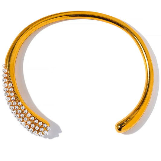 Geometric Pearl Cuff Bracelet – Gold Plated Stainless Steel Elegant Design