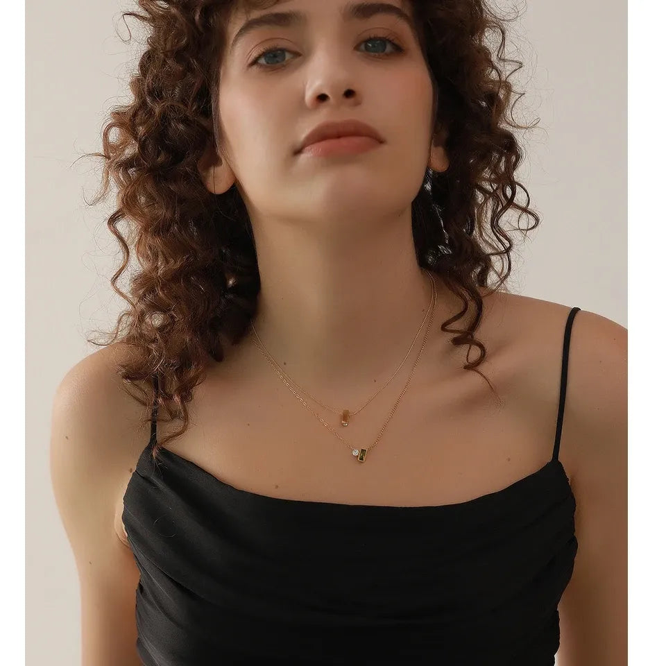 Fashion Olive Green Zirconia Necklace – Chic Gold Pendant Jewelry