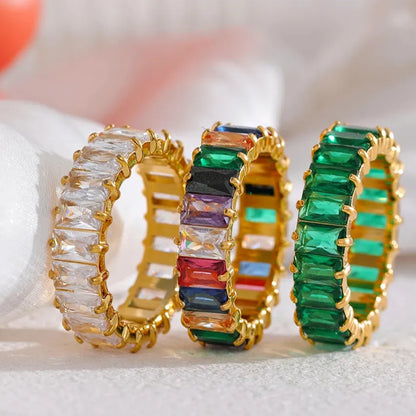 Luxe Jewels Gold-Plated Colored Cubic Zirconia Ring - Waterproof Jewelry