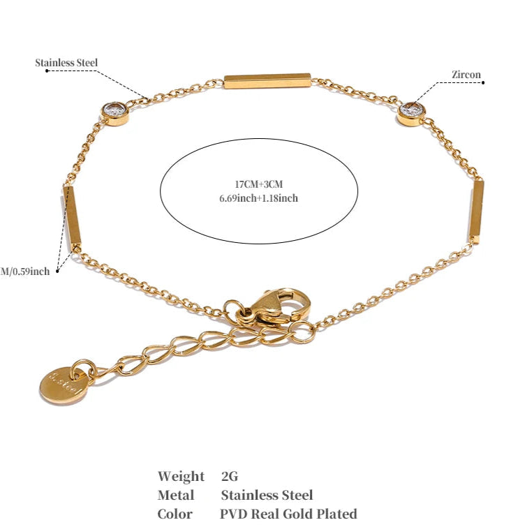 Zircon Thin Chain Charm Bracelet – 316L Stainless Steel