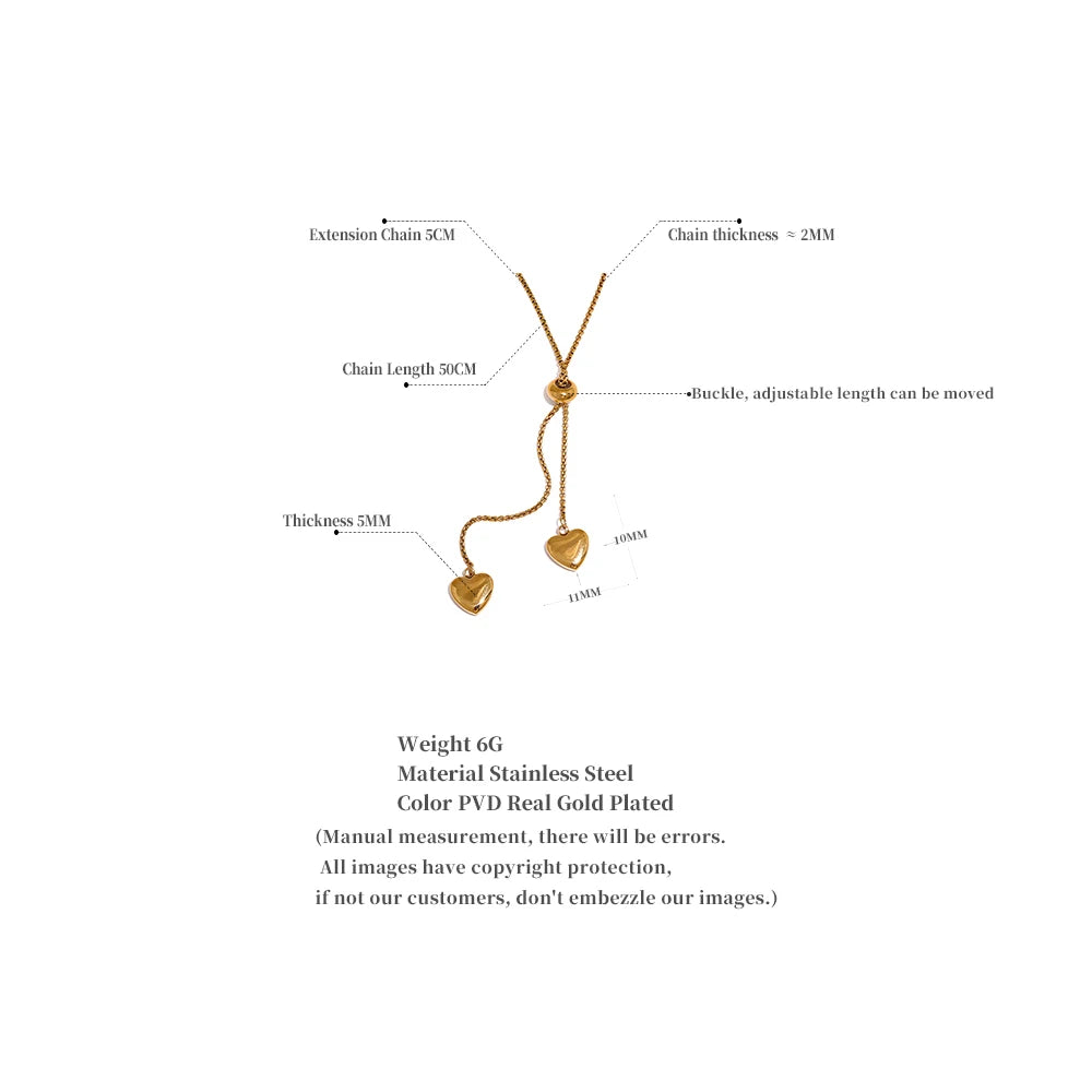 Gold Plated Heart Necklace with Pull-Out Long Pendant – Trendy Jewelry