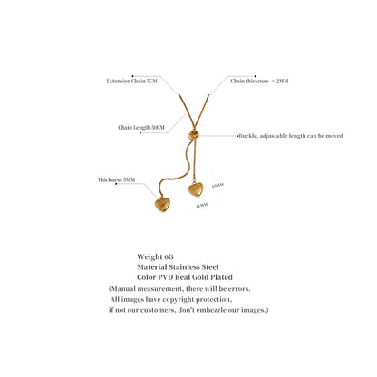 Gold Plated Heart Necklace with Pull-Out Long Pendant – Trendy Jewelry