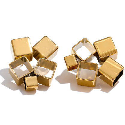 Stylish Unique Creative Square Hollow Stud Earrings for Women Distinctive Chic Jewelry