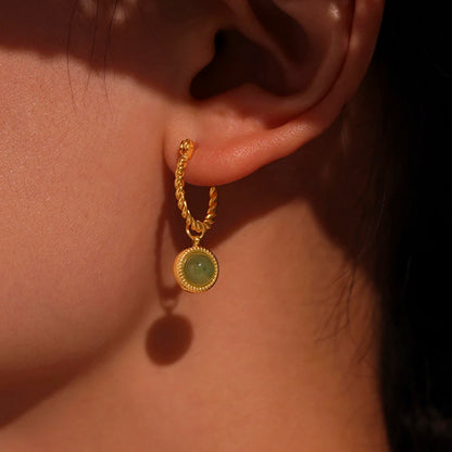 Green Agate Drop Earrings – 18K Gold Plated Stainless Steel