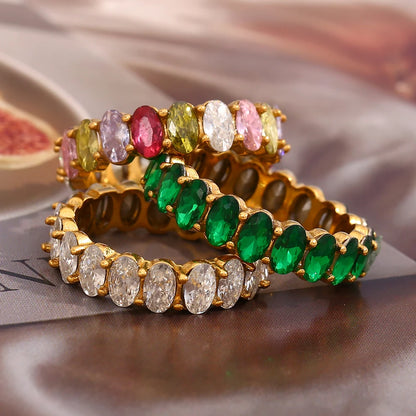 Luxe Jewels Zircon Oval Crystal Band Women’s Ring – 18K Gold Plated Tarnish-Free