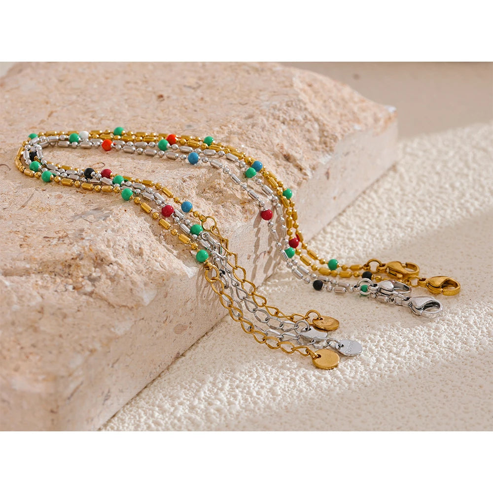 Colorful Enamel Bead Bracelet – 18K Gold Plated Stainless Steel