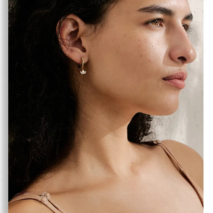 Waterproof Cubic Zirconia Flower Drop Hoop Earrings Hypoallergenic Stainless Steel Gold Color Daily Wear Fashion Jewelry