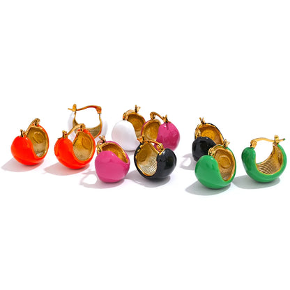 Black White Green Enamel Geometric Waterproof Stainless Steel - Chunky Round Hoop Earrings Women Stylish Jewelry