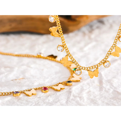 Colorful Butterfly Drop Anklet – 18K Gold Stainless Steel