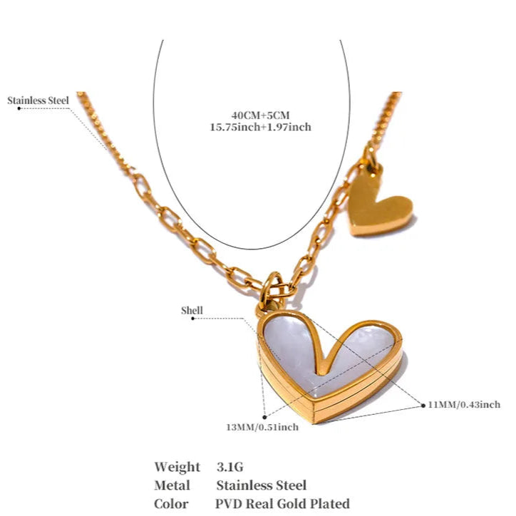 Red Enamel Heart Shell Pendant – Gold Stainless Steel Necklace