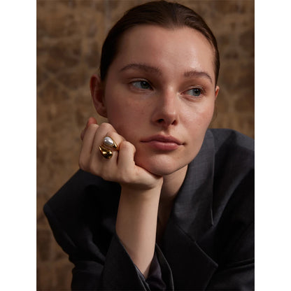 Luxe Jewels Pearl Adjustable Ring for Women - Stainless Steel Gold Jewelry