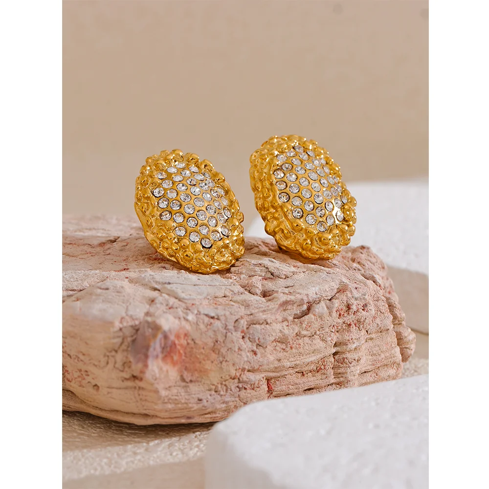 Large Push Back Cubic Zirconia Earrings - Hypoallergenic 18k Gold Colour Stainless Steel Jewelry for Women