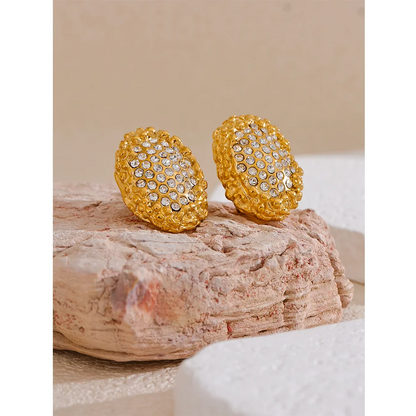 Large Push Back Cubic Zirconia Earrings - Hypoallergenic 18k Gold Colour Stainless Steel Jewelry for Women