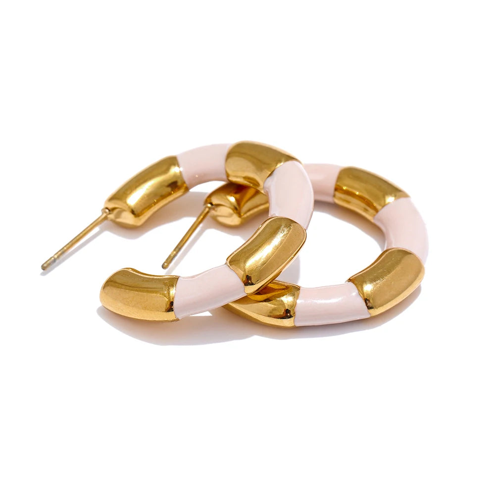 Multi Color Enamel Stainless Steel C-Shape Geometric Unique Earrings Waterproof Classic Stylish Jewelry