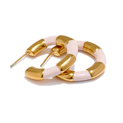 Multi Color Enamel Stainless Steel C-Shape Geometric Unique Earrings Waterproof Classic Stylish Jewelry