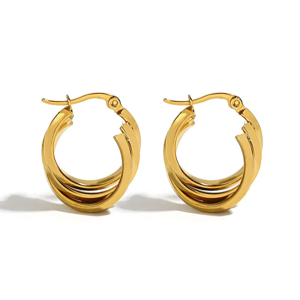 Greatera Trendy Stainless Steel Twisted Tricolor Hoop Earrings for Women Layered Round Circle Metal Earrings Waterproof Jewelry