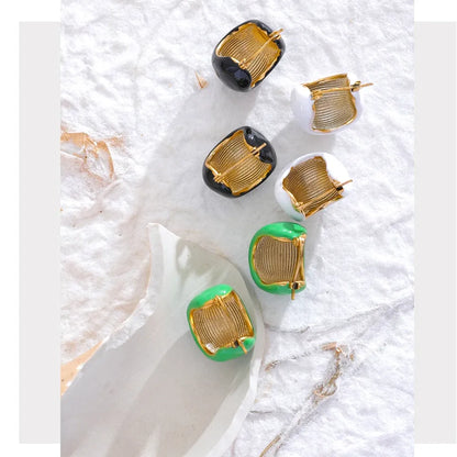 Black White Green Enamel Geometric Waterproof Stainless Steel - Chunky Round Hoop Earrings Women Stylish Jewelry