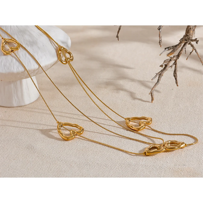 Gold Plated Heart Pendant Necklace – 85cm Long Statement Chain