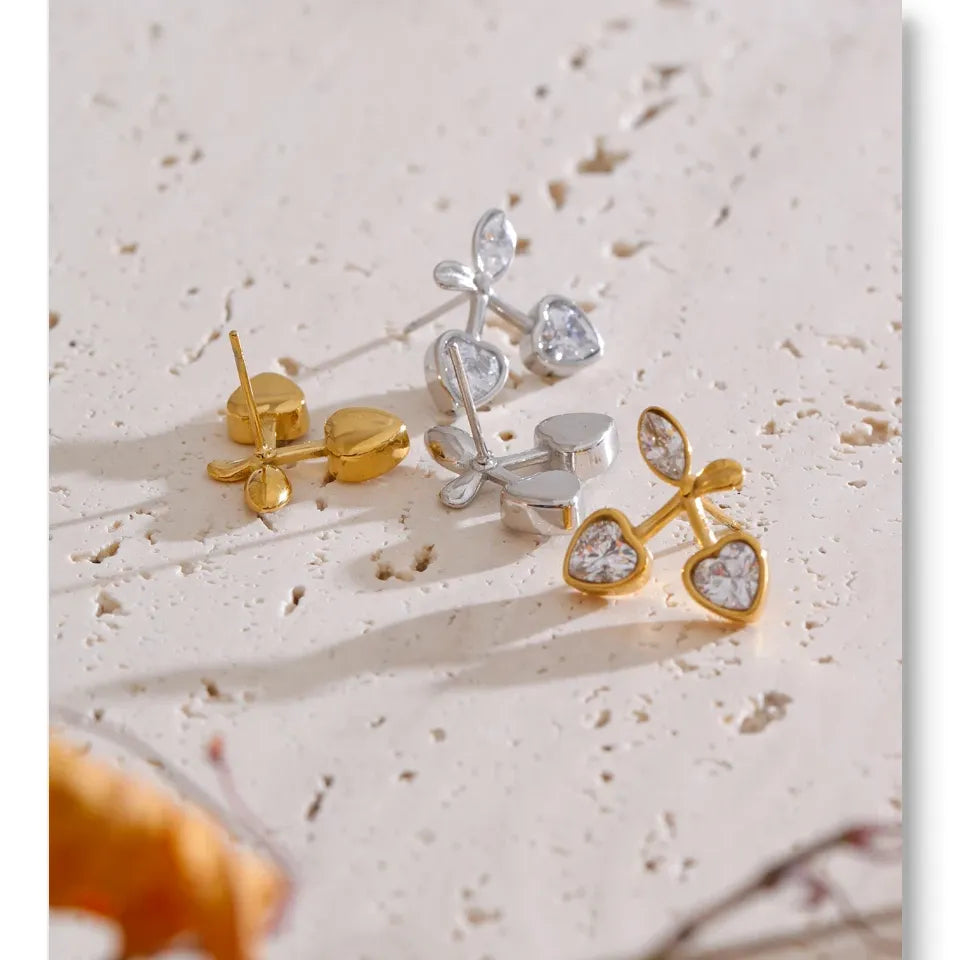 Cute Shiny Cherry Stud Earrings Waterproof Chic Daily Jewelry for Women Stainless Steel PVD Plated Trendy Accessory