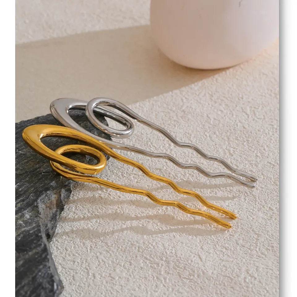 Geometric Metal Hairpin – Gold/Silver Stainless Steel Accessory