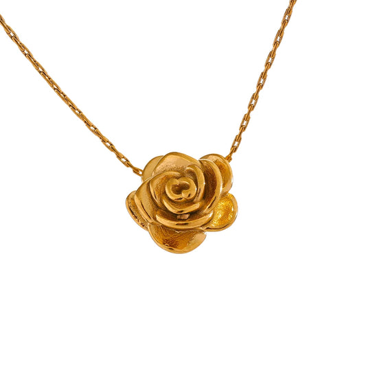 Rose Flower Pendant Necklace – Gold Stainless Steel