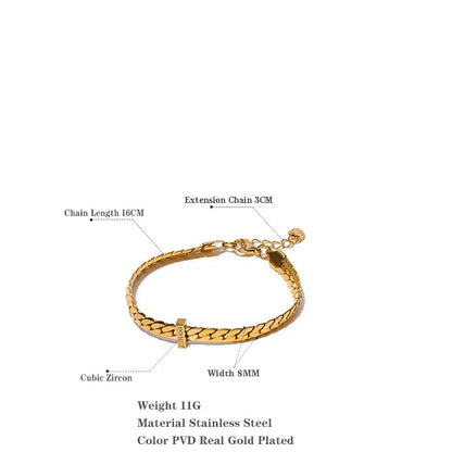 Stainless Steel Waterproof 18K Gold Cuban Zircon Bracelet