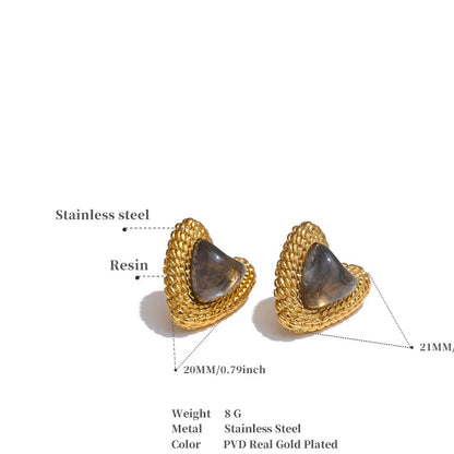Stainless Steel Resin Heart Love Golden Stud Earrings Daily Wear Trendy Jewelry