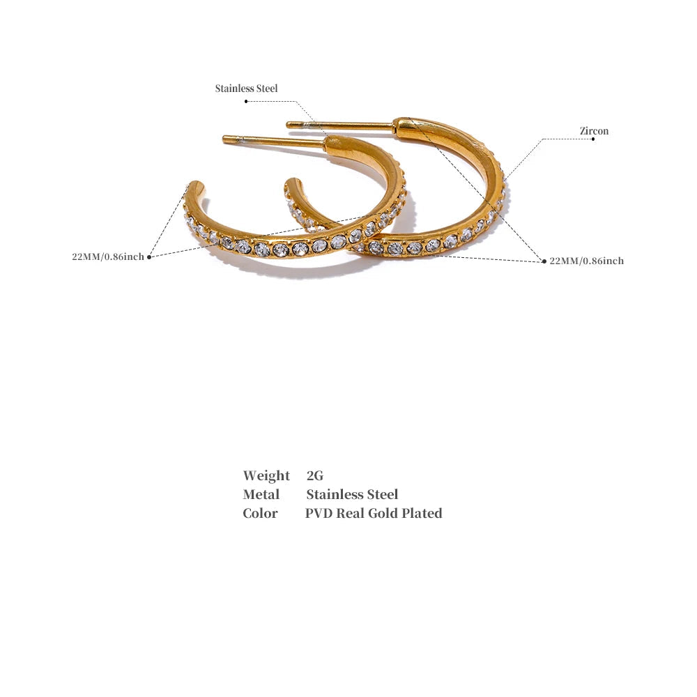 High Quality Shiny Inlaid Cubic Zirconia Stainless Steel Fashion Earrings Waterproof Jewelry