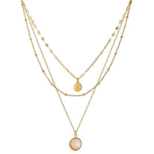 Layered Round Pendant Necklace – Gold Stainless Steel Jewelry