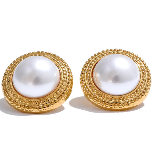 Korean Imitation Pearls Round Stud Earrings Hypoallergenic Elegant Classic Daily Fashion Gold & Platinum PVD Plated Jewelry