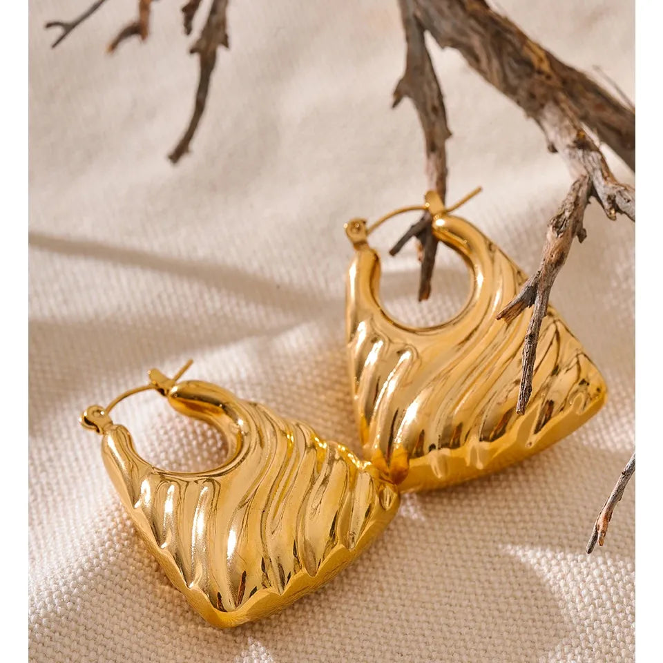 Stainless Steel Hollow Chunky Hoop Earrings Gold Silver Color Waterproof Jewelry for Women