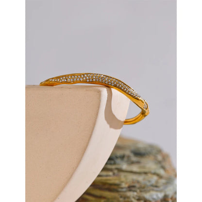 62mm CZ Open Cuff Bracelet – 18K Real Gold Plated Stainless Steel Waterproof Bracaelet