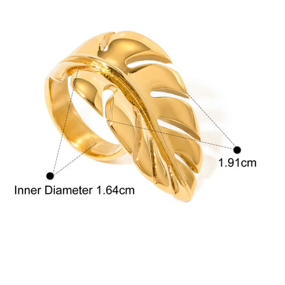 Luxe Jewels Leaf Open Ring – Stainless Steel Gold Plated Waterproof Jewellery