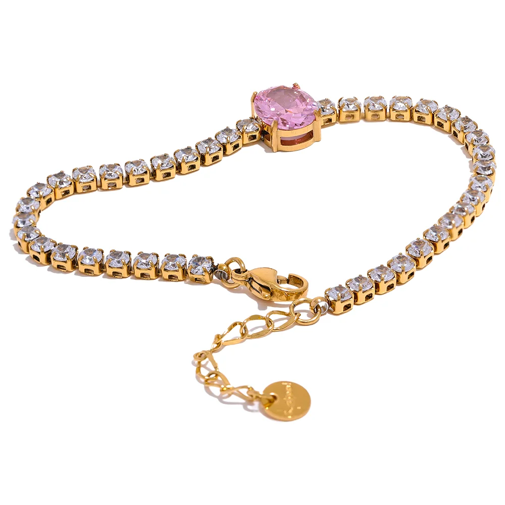Luxury Tennis Zirconia Bracelet – Gold Plated Stainless Steel, Waterproof