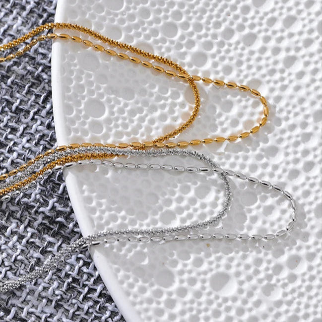 Chic Beaded Double Layer Necklace – Gold Stainless Steel Collar