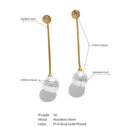 Long Imitation Pearl Dangle Earrings – Gold Plated