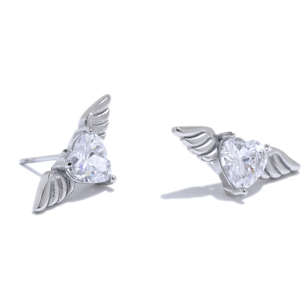 Cubic Zirconia Gold Wing Stud Earrings – Hypoallergenic, Dazzling